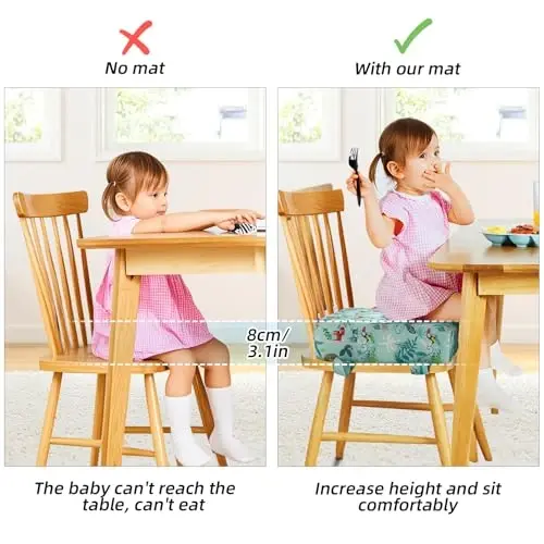 Zicac Portable High Chair Increasing Seat Cushion for Travel Dining Seat Pad for Toddler Kids Baby Infant Washable Thick Chair Seat Pads (Green) - 2