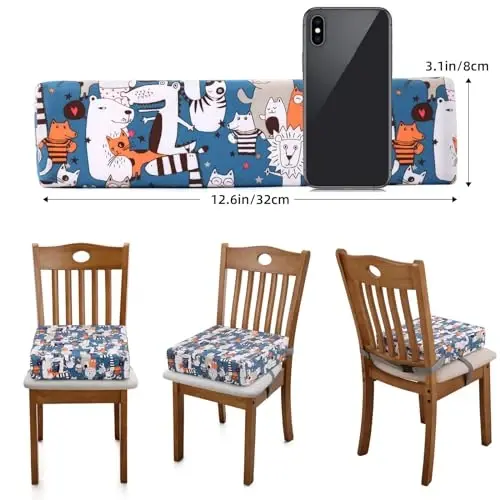 Zicac Portable Toddler Booster Seat for Dining Table, Safer Non-Slip Kids Booster Seat with Double Adjustable Straps, Washable Detachable Strong Support Increasing Cushion for Child (White Blue) - 3