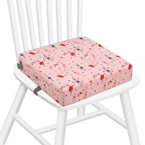 Zicac Portable Toddler Booster Seat for Dining Table, Safer Non-Slip Kids Booster Seat with Double Adjustable Straps, Washable Detachable Strong Support Increasing Cushion for Child (Pink) - 1