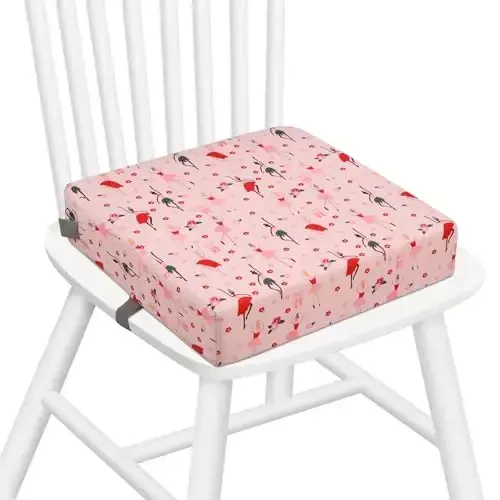 Zicac Portable Toddler Booster Seat for Dining Table, Safer Non-Slip Kids Booster Seat with Double Adjustable Straps, Washable Detachable Strong Support Increasing Cushion for Child (Pink) 
