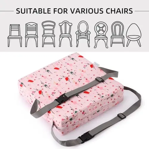 Zicac Portable Toddler Booster Seat for Dining Table, Safer Non-Slip Kids Booster Seat with Double Adjustable Straps, Washable Detachable Strong Support Increasing Cushion for Child (Pink) - 4