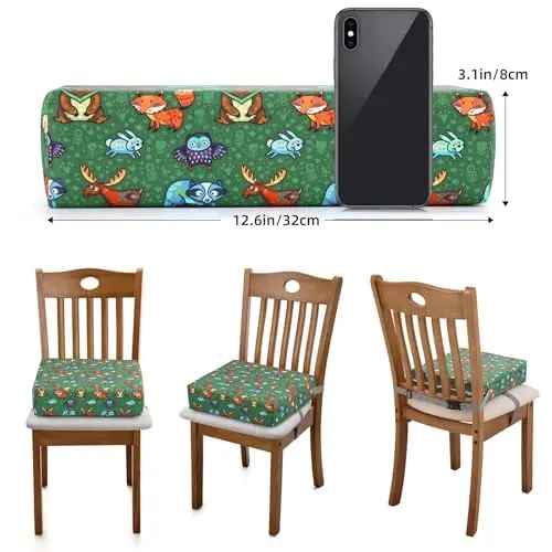 Zicac Portable Toddler Booster Seat for Dining Table, Safer Non-Slip Kids Booster Seat with Double Adjustable Straps, Washable Detachable Strong Support Increasing Cushion for Child (Animal Green) - 3