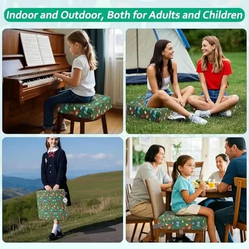 Zicac Portable Toddler Booster Seat for Dining Table, Safer Non-Slip Kids Booster Seat with Double Adjustable Straps, Washable Detachable Strong Support Increasing Cushion for Child (Animal Green) - 5