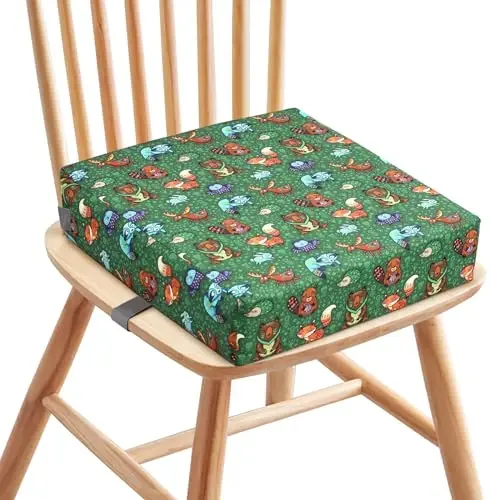 Zicac Portable Toddler Booster Seat for Dining Table, Safer Non-Slip Kids Booster Seat with Double Adjustable Straps, Washable Detachable Strong Support Increasing Cushion for Child (Animal Green) - 2