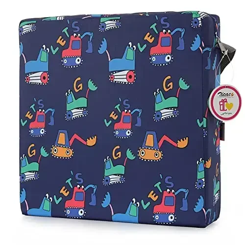 Zicac Portable Toddler Booster Seat for Dining Table, Safer Non-Slip Kids Booster Seat with Double Adjustable Straps, Washable Detachable Strong Support Increasing Cushion for Child (Blue Excavator) - 2