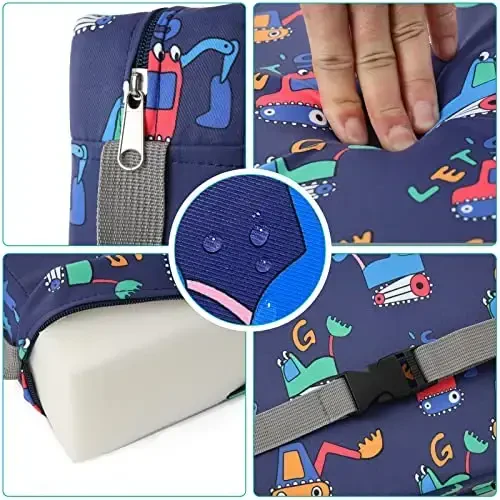 Zicac Portable Toddler Booster Seat for Dining Table, Safer Non-Slip Kids Booster Seat with Double Adjustable Straps, Washable Detachable Strong Support Increasing Cushion for Child (Blue Excavator) - 3