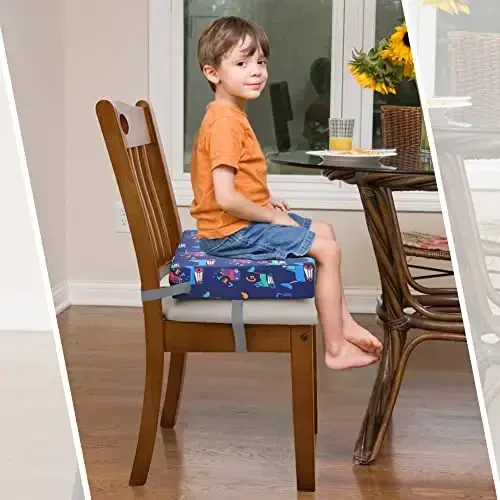 Zicac Portable Toddler Booster Seat for Dining Table, Safer Non-Slip Kids Booster Seat with Double Adjustable Straps, Washable Detachable Strong Support Increasing Cushion for Child (Blue Excavator) - 6