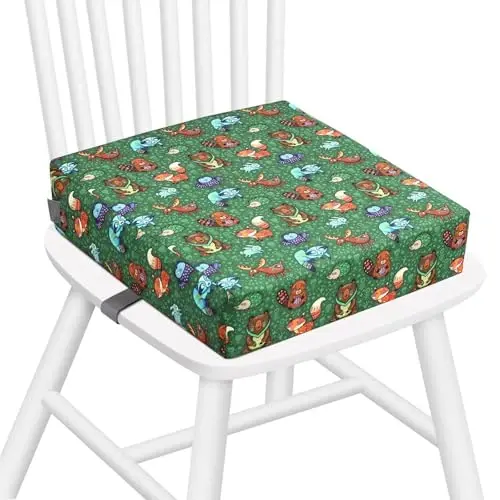 Zicac Portable Toddler Booster Seat for Dining Table, Safer Non-Slip Kids Booster Seat with Double Adjustable Straps, Washable Detachable Strong Support Increasing Cushion for Child (Blue Excavator) - 1