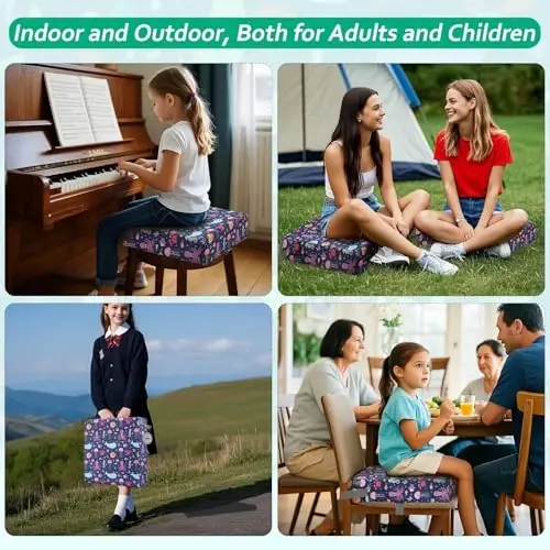 Zicac Portable Toddler Booster Seat for Dining Table, Safer Non-Slip Kids Booster Seat with Double Adjustable Straps, Washable Detachable Strong Support Increasing Cushion for Child (Purple Octopus) - 5