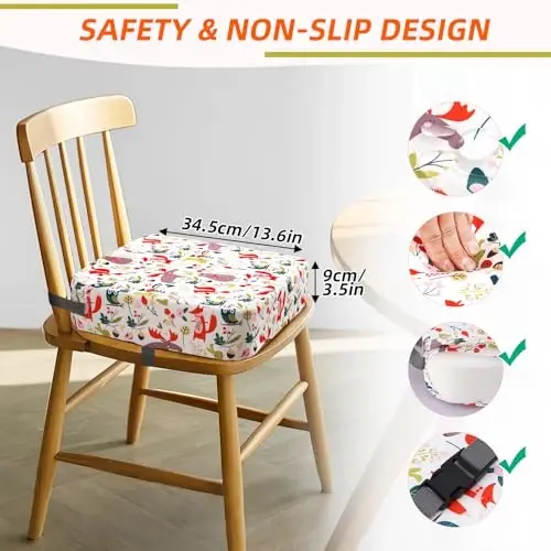 Zicac Portable Seat Cushion Washable with Non-Slip Bottom, Detachable Strong Support Cushion for Toddler Kids Baby Infant (White Forest) - 4