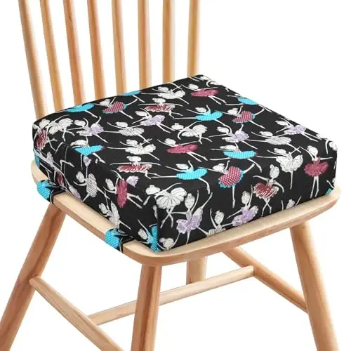 Zicac Portable High Chair Increasing Seat Cushion for Travel Dining Seat Pad for Toddler Kids Baby Infant Washable Thick Chair Seat Pads (Black/White) - 3