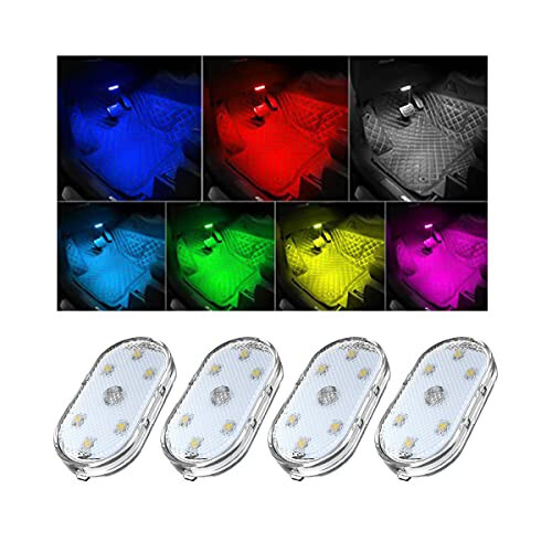 Ziciner 2 PCS Car Led Lights Interior, Super Bright Car Wireless Bulb, USB Rechargeable Auto Led Festoon Bulb, Universal Vehicle Accessories for Cars, Trucks, SUVs, Vans (Colorful, 4 PCS) - ZICINER
