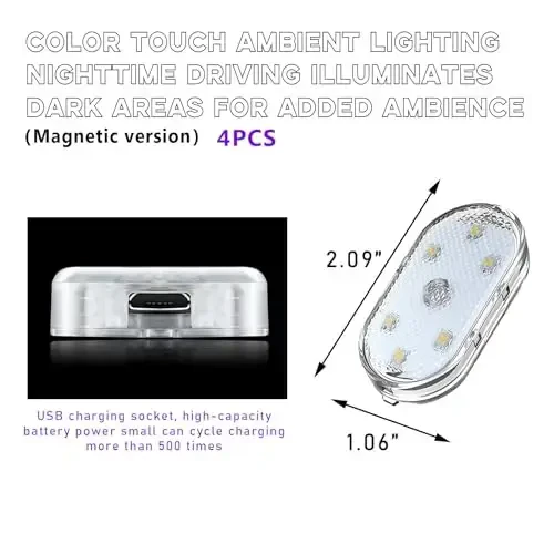 Ziciner 4 PCS Avtomobil Led Chiroqlari Ichki, Super Yorqin Avtomobil Simsiz Lampochka, USB Zaryadlanuvchi Avto Led Feston Lampochka, Avtomobillar, Yuk Mashinalari, SUVlar, Furgonlar uchun Universal Transport Vositalari Aksessuarlari (Oq) - 2