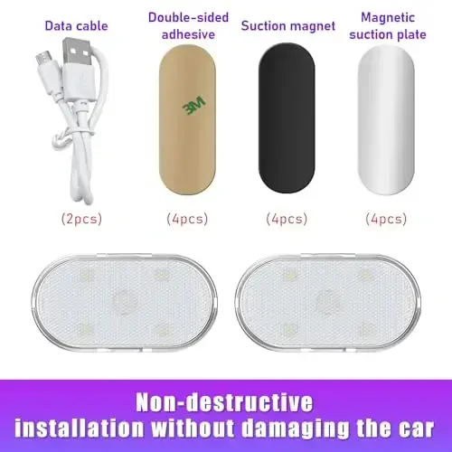 Ziciner 4 PCS Avtomobil Led Chiroqlari Ichki, Super Yorqin Avtomobil Simsiz Lampochka, USB Zaryadlanuvchi Avto Led Feston Lampochka, Avtomobillar, Yuk Mashinalari, SUVlar, Furgonlar uchun Universal Transport Vositalari Aksessuarlari (Oq) - 3