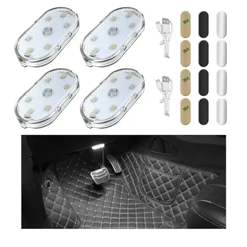 Ziciner 4 PCS Car Led Lights Interior, Super Bright Car Wireless Bulb, USB Rechargeable Auto Led Festoon Bulb, Universal Vehicle Accessories for Cars, Trucks, SUVs, Vans (White) - 1