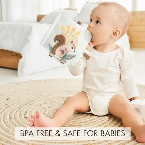 Soft Baby Book with Touch and Feel Pages - Cute Sensory Book for Babies 0-6, 6-12 & 12-18 Months with Mirror & Crinkle Paper - The Perfect Christmas Toy for Baby Showers Or as a Newborn/Infant Gift - 4