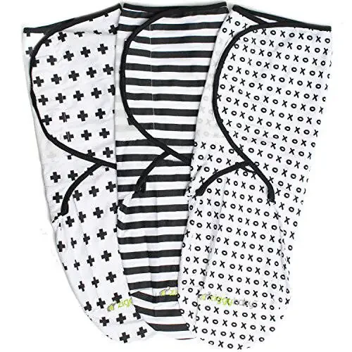 Ziggy Baby Регулируемые Пеленальные Одеяла для новорожденных 0-3 месяца - Набор пеленальных одеял для младенцев 3 шт. - Мягкий хлопок черный & белый - Пеленальные одеяла для новорожденных для мальчика или девочки, пеленальное одеяло - 25