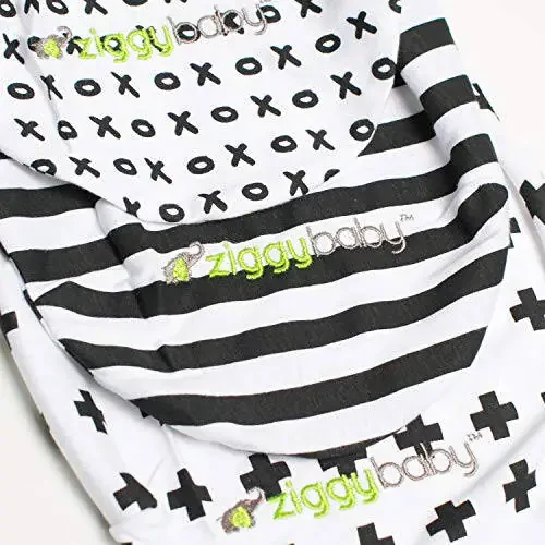 Ziggy Baby Регулируемые Пеленальные Одеяла для новорожденных 0-3 месяца - Набор пеленальных одеял для младенцев 3 шт. - Мягкий хлопок черный & белый - Пеленальные одеяла для новорожденных для мальчика или девочки, пеленальное одеяло - 23