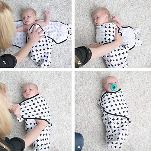 Ziggy Baby Sozlanadigan Chaqaloqlar uchun 0-3 oylik Beziklar - Bolalarni o'rash uchun Adashgan To'plam 3 ta - Yumshoq Paxta Qora & Oq - Yangi tug'ilgan Chaqaloqlar uchun Beziklar, Bolani o'rash uchun Bezik - 9