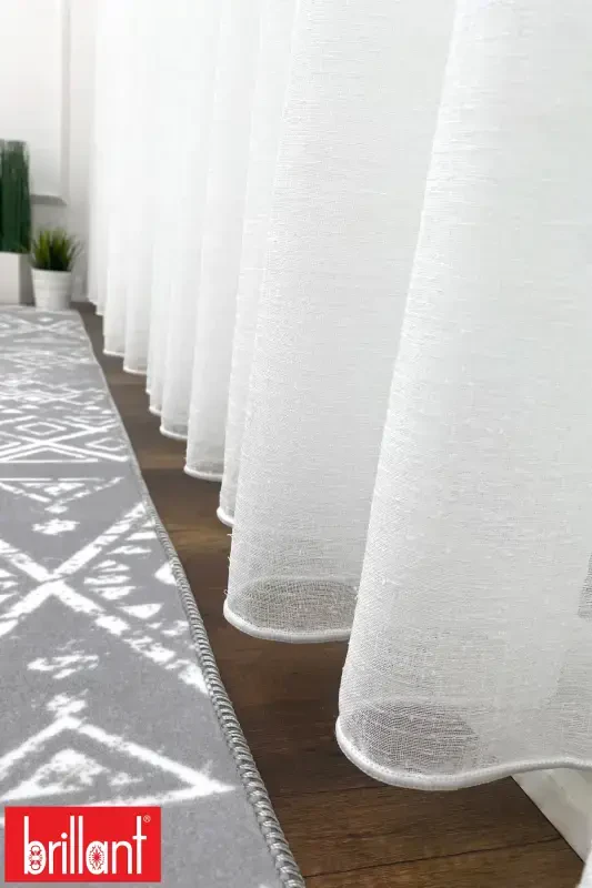 Zig'ir 1/2,5 Oddiy burmali dazmollashni talab qilmaydigan ajin tushmaydigan tekis tul pardasi - Ekru - 3