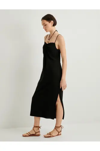 Zig'ir aralash ko'ylak Midi bo'yi osma munchoqli Slim Fit - KOTON (1)