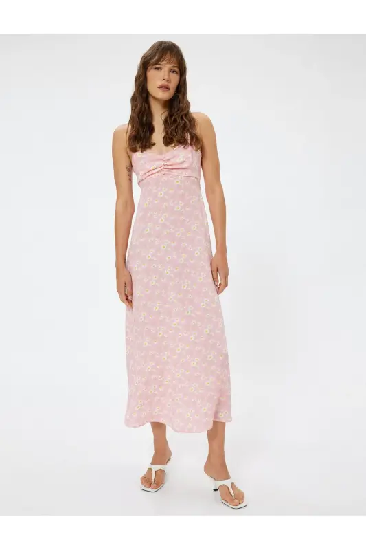 Zig'ir aralash o'rta bo'yli gulli osma ko'ylak Slim Fit Drape detallari - KOTON