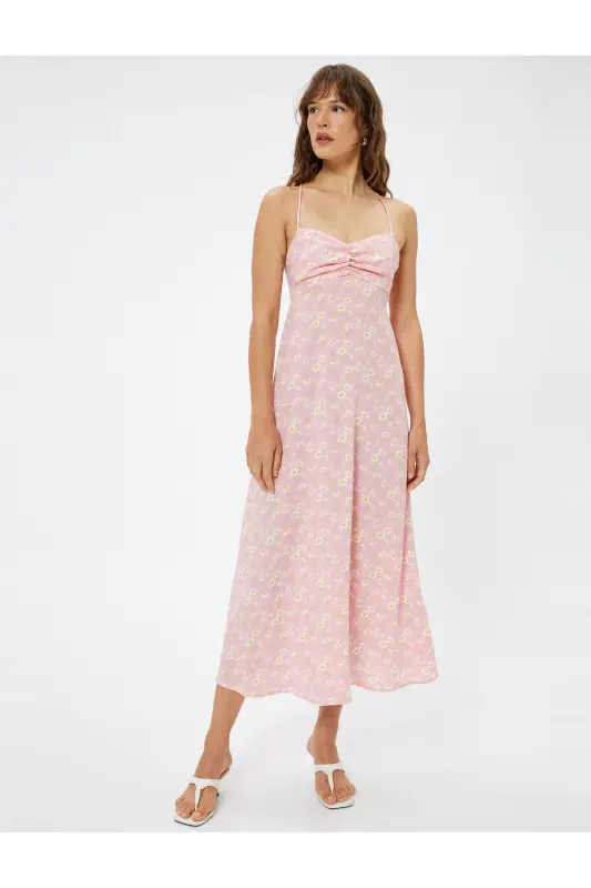 Zig'ir aralash o'rta bo'yli gulli osma ko'ylak Slim Fit Drape detallari - 3
