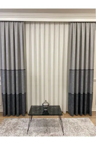 Zig'ir ko'rinishli to'qilgan naqshli 1/2,50 burmalar bilan qoraytiruvchi pardalar - och kulrang - 4