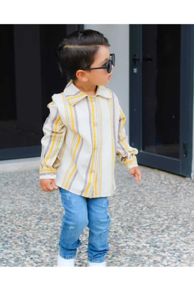 Zig'ir Ko'ylak Oq-To'q sariq Bolalar va Go'daklar Kiyimlari Maxsus Kunlar Erkaklar Zamonaviy Kiyim - Modazone (1)
