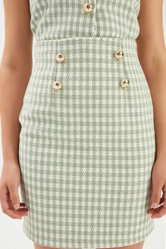 Zigzag Naqshli Mini Yubka - Firuza Rang - 6