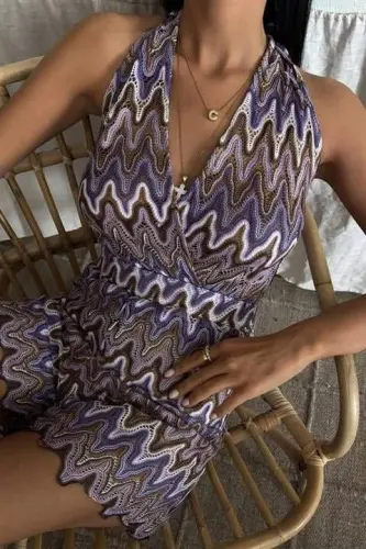 Zigzag Patterned Multi Color Transition Mini Jumpsuit 1365 - 5