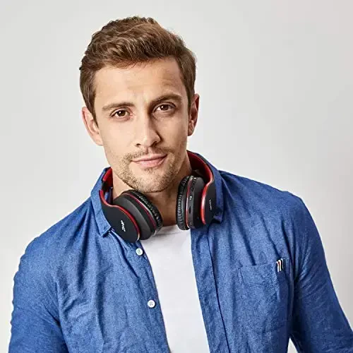 ZIHNIC Bluetooth Headphones Over-Ear, Foldable Wireless and Wired Stereo Headset Micro SD/TF, FM for Cell Phone,PC,Soft Earmuffs &Light Weight for Prolonged Wearing (Black/red) - 4