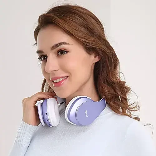 ZIHNIC Bluetooth Headphones Over-Ear, Foldable Wireless and Wired Stereo Headset Micro SD/TF, FM for Cell Phone,PC,Soft Earmuffs &Light Weight for Prolonged Wearing (Purple) - 5