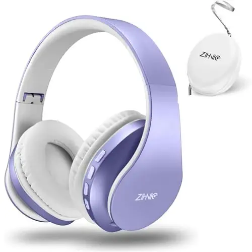 ZIHNIC Bluetooth Headphones Over-Ear, Foldable Wireless and Wired Stereo Headset Micro SD/TF, FM for Cell Phone,PC,Soft Earmuffs &Light Weight for Prolonged Wearing (Purple) - 1