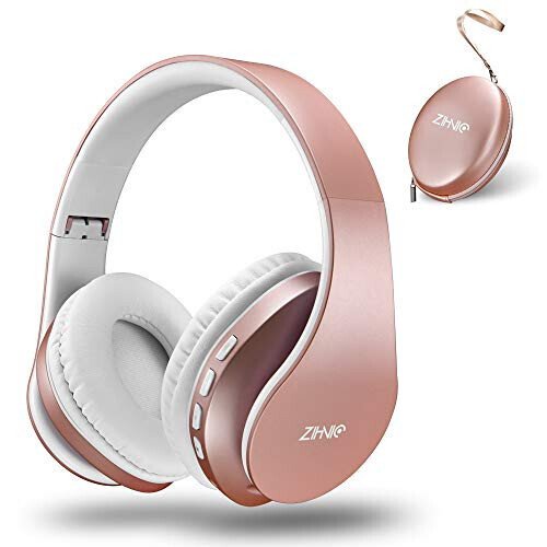 ZIHNIC Bluetooth Headphones Over-Ear, Foldable Wireless and Wired Stereo Headset Micro SD/TF, FM for Cell Phone,PC,Soft Earmuffs &Light Weight for Prolonged Wearing(Rose Gold) - ZIHNIC