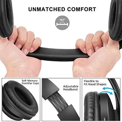 ZIHNIC Bluetooth Headphones Over-Ear, Foldable Wireless and Wired Stereo Headset Micro SD/TF, FM for Cell Phone,PC,Soft Earmuffs &Light Weight for Prolonged Wearing (Black) - 2