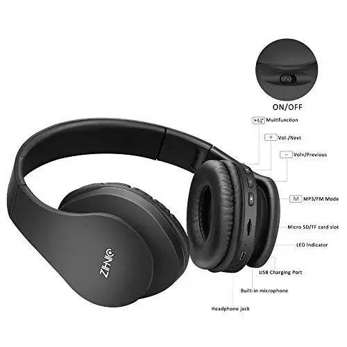 ZIHNIC Bluetooth Headphones Over-Ear, Foldable Wireless and Wired Stereo Headset Micro SD/TF, FM for Cell Phone,PC,Soft Earmuffs &Light Weight for Prolonged Wearing (Black) - 4