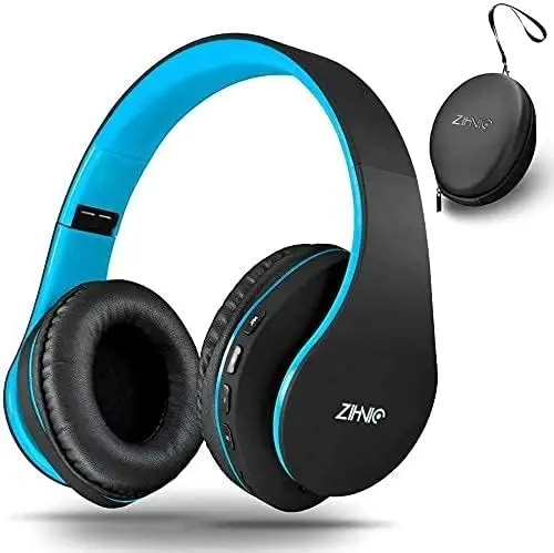 ZIHNIC Bluetooth Headphones Over-Ear, Foldable Wireless and Wired Stereo Headset Micro SD/TF, FM for Cell Phone,PC,Soft Earmuffs &Light Weight for Prolonged Wearing (Black/Blue) - 2