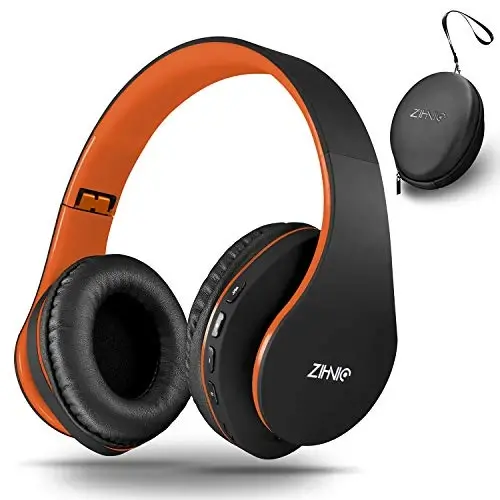 ZIHNIC Bluetooth Headphones Over-Ear, Foldable Wireless and Wired Stereo Headset Micro SD/TF, FM for Cell Phone,PC,Soft Earmuffs &Light Weight for Prolonged Wearing(Black/Orange) 