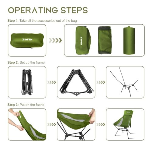ZIMFEM Kamp Sandalyeleri, Baş Yastığı ve Saklama Çantası ile Taşınabilir Kamp Sandalyesi, Açık Hava Kampçılığı, Yürüyüş, Seyahat, Plaj ve Sporlar İçin Hafif Katlanabilir Sandalye (Yeşil) - 2