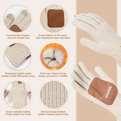 Зимняя шапка-бини, шарф, перчатки для женщин, женская шапка-бини с помпоном, длинный шарф, грелка для шеи, сенсорные перчатки 3 в 1 - 2