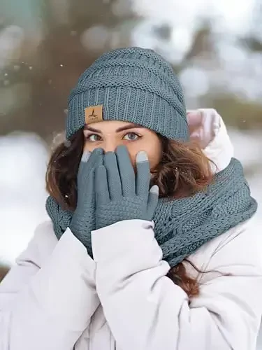 Winter Beanie Hat Scarf Gloves, Warm Fleece Knit Hats Touch Screen Gloves Neck Scarf Set Winter Gifts for Unisex Adult - 6