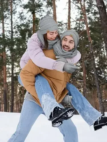 Зимняя шапка-бини, шарф, перчатки, теплые флисовые вязаные шапки, сенсорные перчатки, шарф для шеи, зимний набор подарков для взрослых унисекс - 5