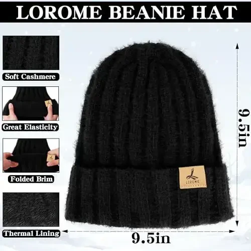 Зимняя шапка-бини, шарф, перчатки, теплый флисовый вязаный комплект: шапка, длинный шарф, сенсорные зимние перчатки, подарок для женщин. - 4