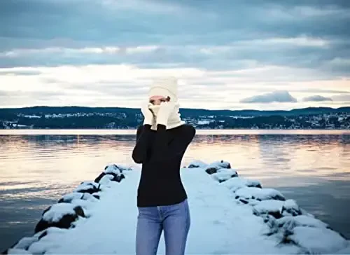 Winter Hat Fleece Lined Neck Warmer Scarf and Gloves Set for Women Knit Beanie Winter Gloves and Scarves Cold Weather - 4