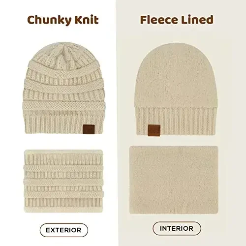 Winter Hat Fleece Lined Neck Warmer Scarf and Gloves Set for Women Knit Beanie Winter Gloves and Scarves Cold Weather - 5