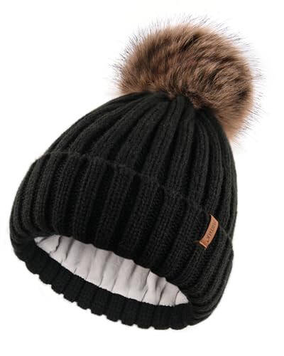 Зимняя шапка с подкладкой из флиса для женщин FURTALK Beanie Hat с искусственным мехом Pom Pom Knitted Warm Beanie для женщин - 1