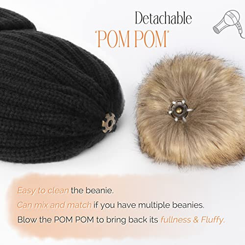 Зимняя шапка с подкладкой из флиса для женщин FURTALK Beanie Hat с искусственным мехом Pom Pom Knitted Warm Beanie для женщин - 3