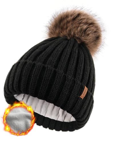 Зимняя шапка с подкладкой из флиса для женщин FURTALK Beanie Hat с искусственным мехом Pom Pom Knitted Warm Beanie для женщин - 6