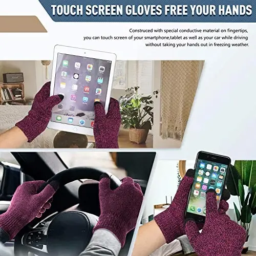 Winter Beanie Hat Scarf Touchscreen Gloves Set for Men and Women, Beanie Gloves Neck Warmer Set with Warm Knit Fleece Lined - 4